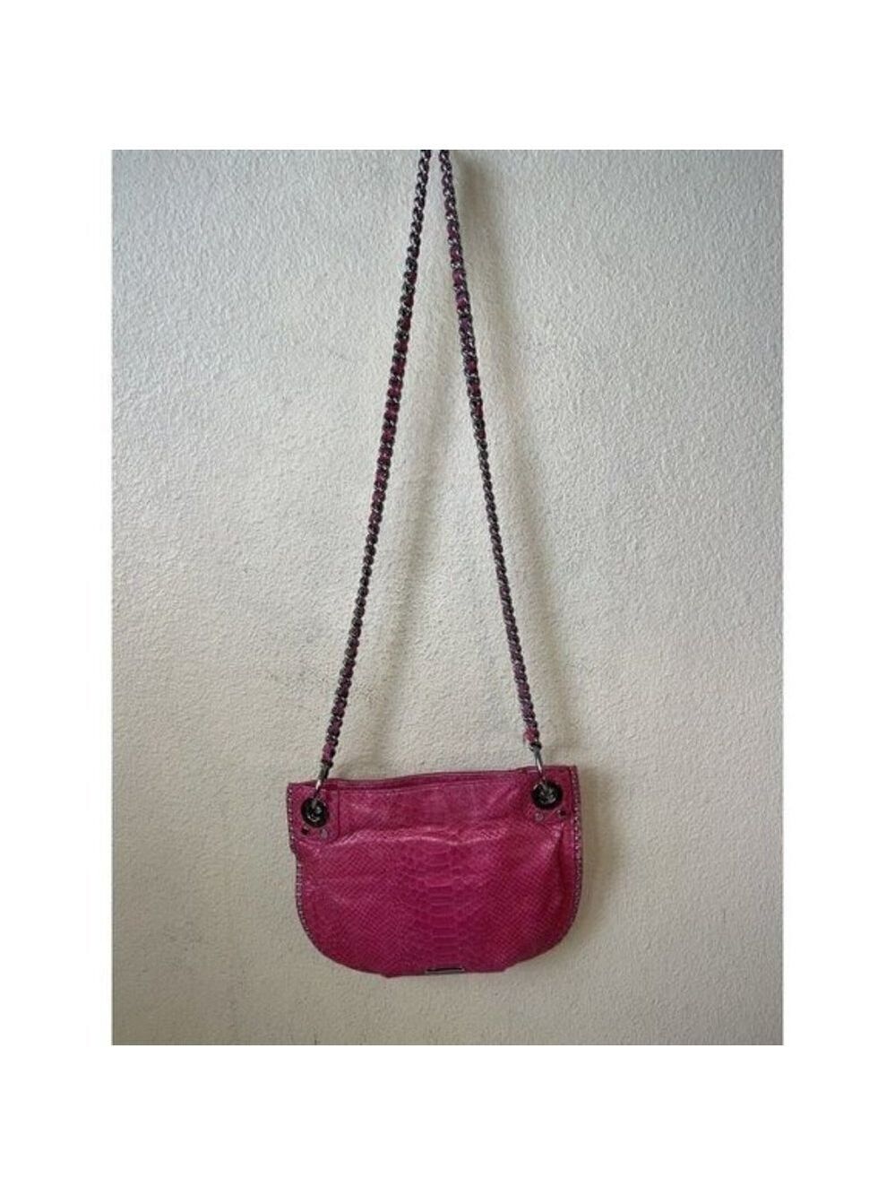 REBECCA Minkoff  Leather Chain link Crossbody SANESKIN RIVETS Pink